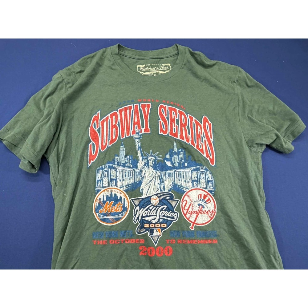 MLB Mitchell & Ness 2000 World Series Shirt Green Medium Subway Yankees Mets